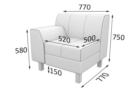 Секция П-4 1-местная с левым подлокотником (секция Флагман)